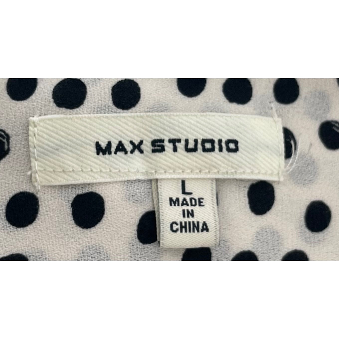 Max Studio Women's Size Large White & Black Polka Dot Short-Sleeved Blouse