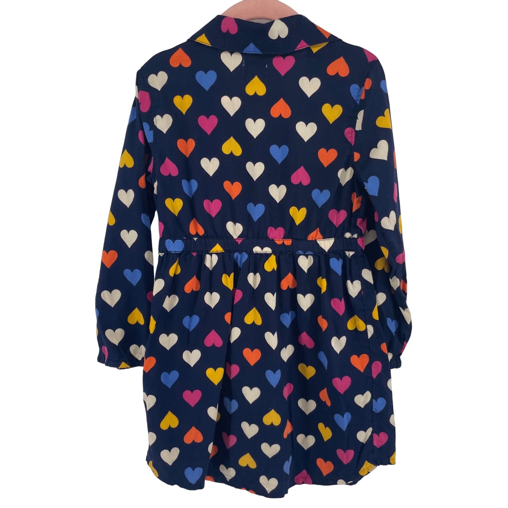 Old Navy Girl's Size 5T Navy Blue & Multi-Colored Heart Print Long-Sleeved Dress