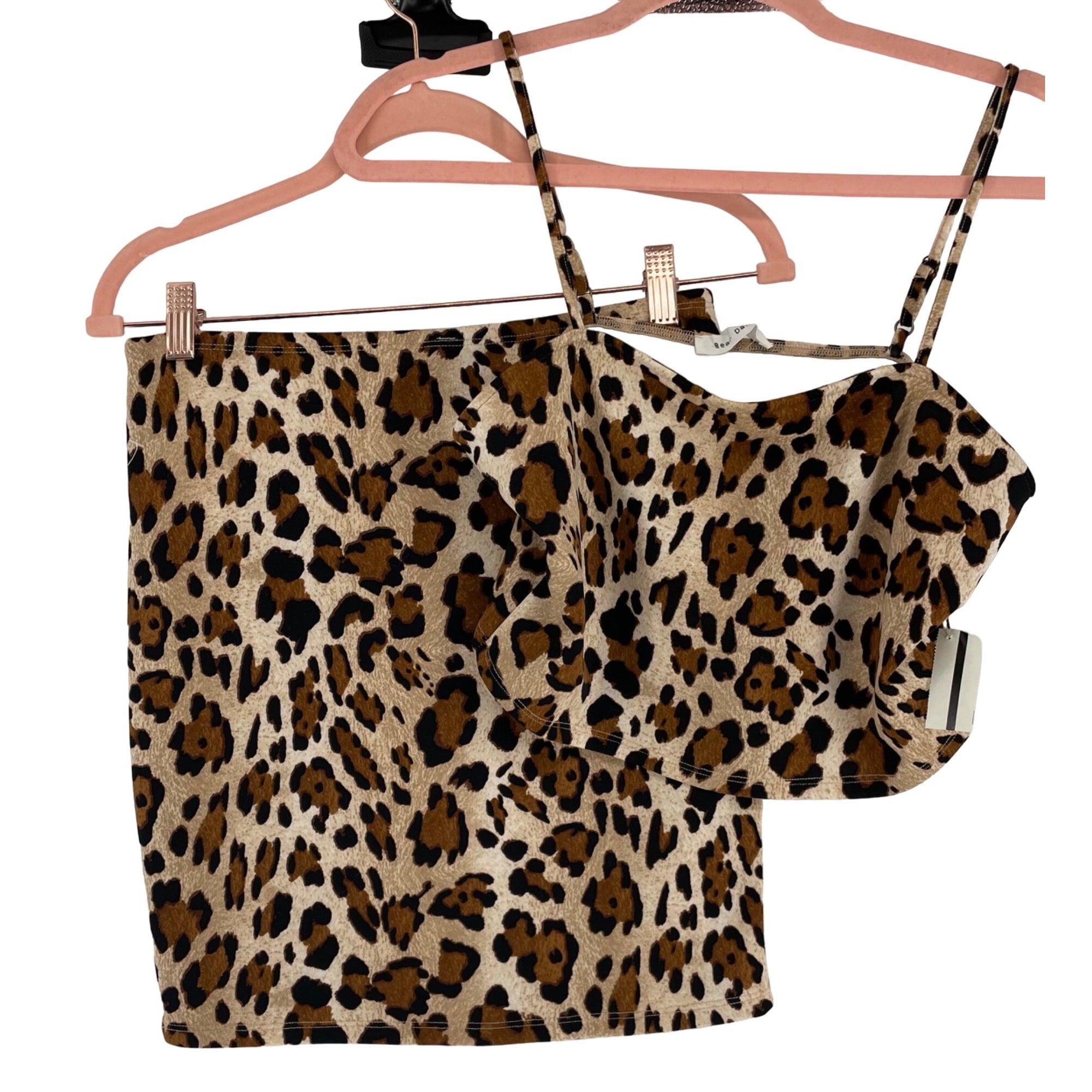 NWT Bear Dance Women's Size Medium Leopard Print Skirt & Spaghetti Strap Crop Top Set