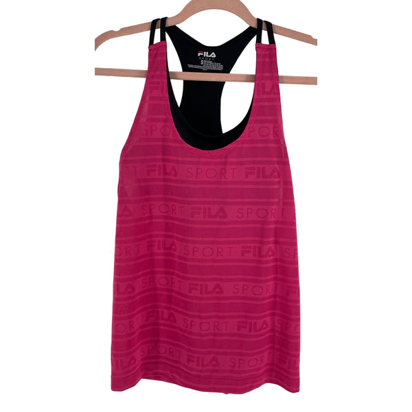 Fila Sport Women's Size Small Fuchsia Tank Top W/ Black Built-In Sports Bra