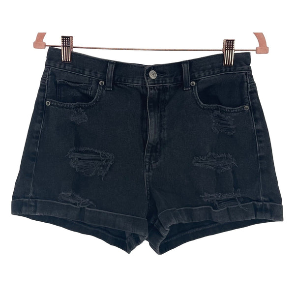 American Eagle Women's Size 6 Black Distressed Denim Roll-Up Shorts