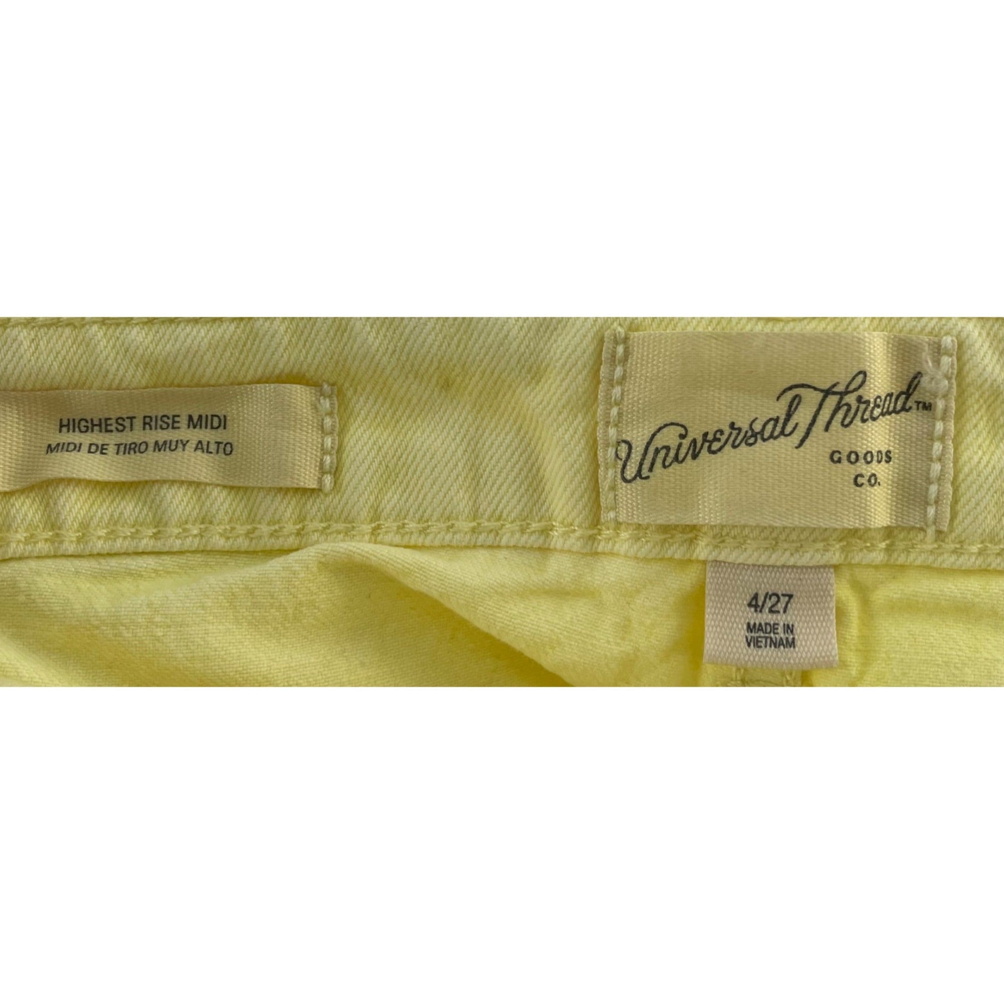 Universal Thread Women's Size 4/27 Highest Rise Midi Yellow Denim Cargo Shorts