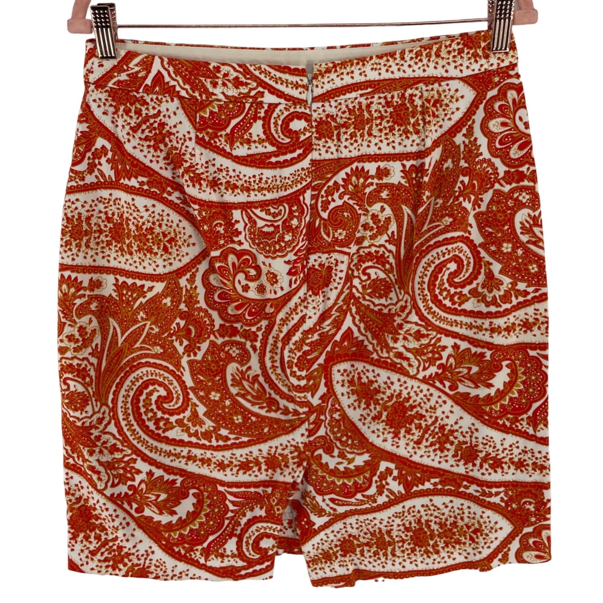 J. Crew Women's Size 6 Orange & White Paisley Print Pencil Skirt