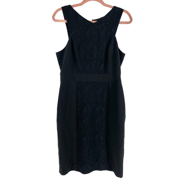 Adrianna Papell Lovely Women's Size 10 Black Sleeveless Midi Cocktail Dress W/ Lace Detailing