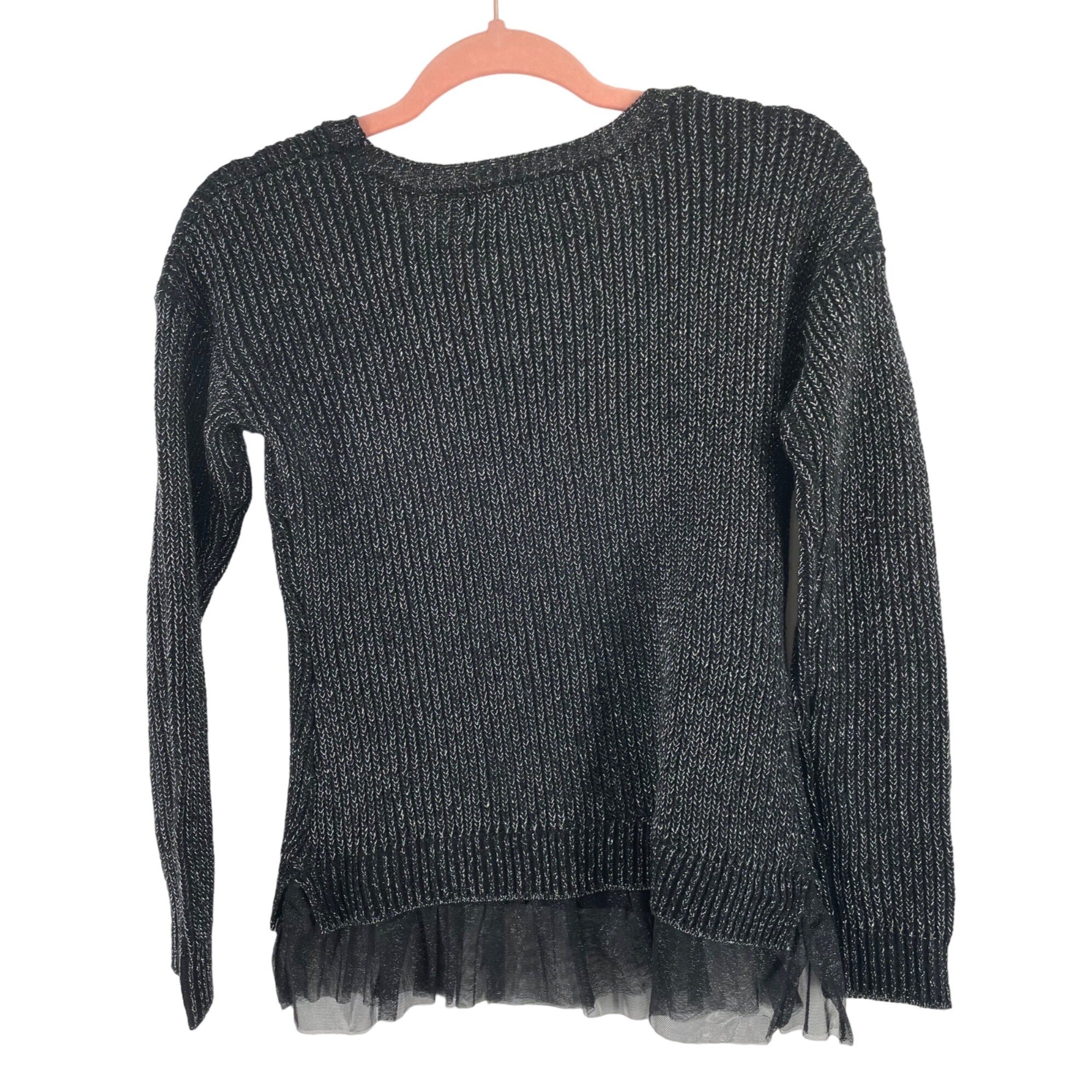 Pink Republic Girl’s 10/12 Black & Silver Crew Neck Sweater W/ Hem Ruffle