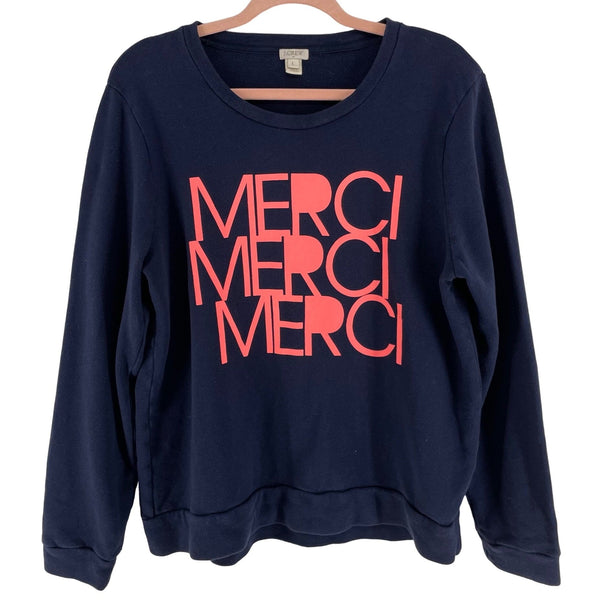 J. Crew Women's Size Large Navy & Coral Pink "Merci" French Graphic Crew Neck Sweatshirt