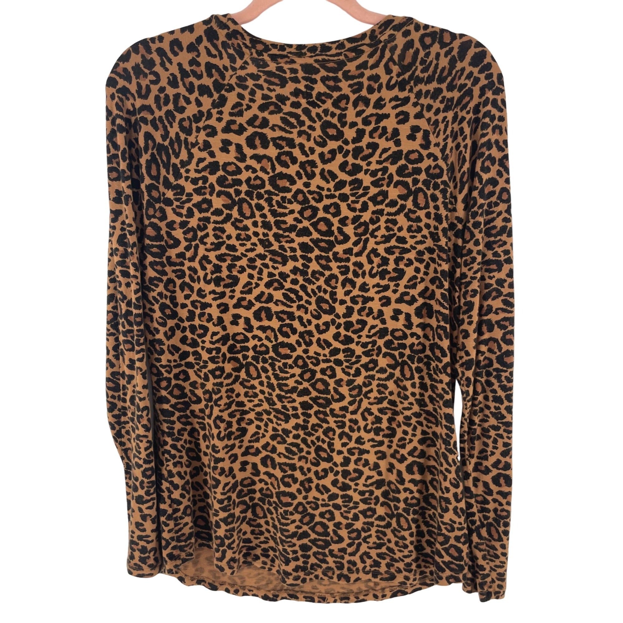 Time and Tru Women's Size Medium Black & Brown Leopard Print Long-Sleeved PJ Top