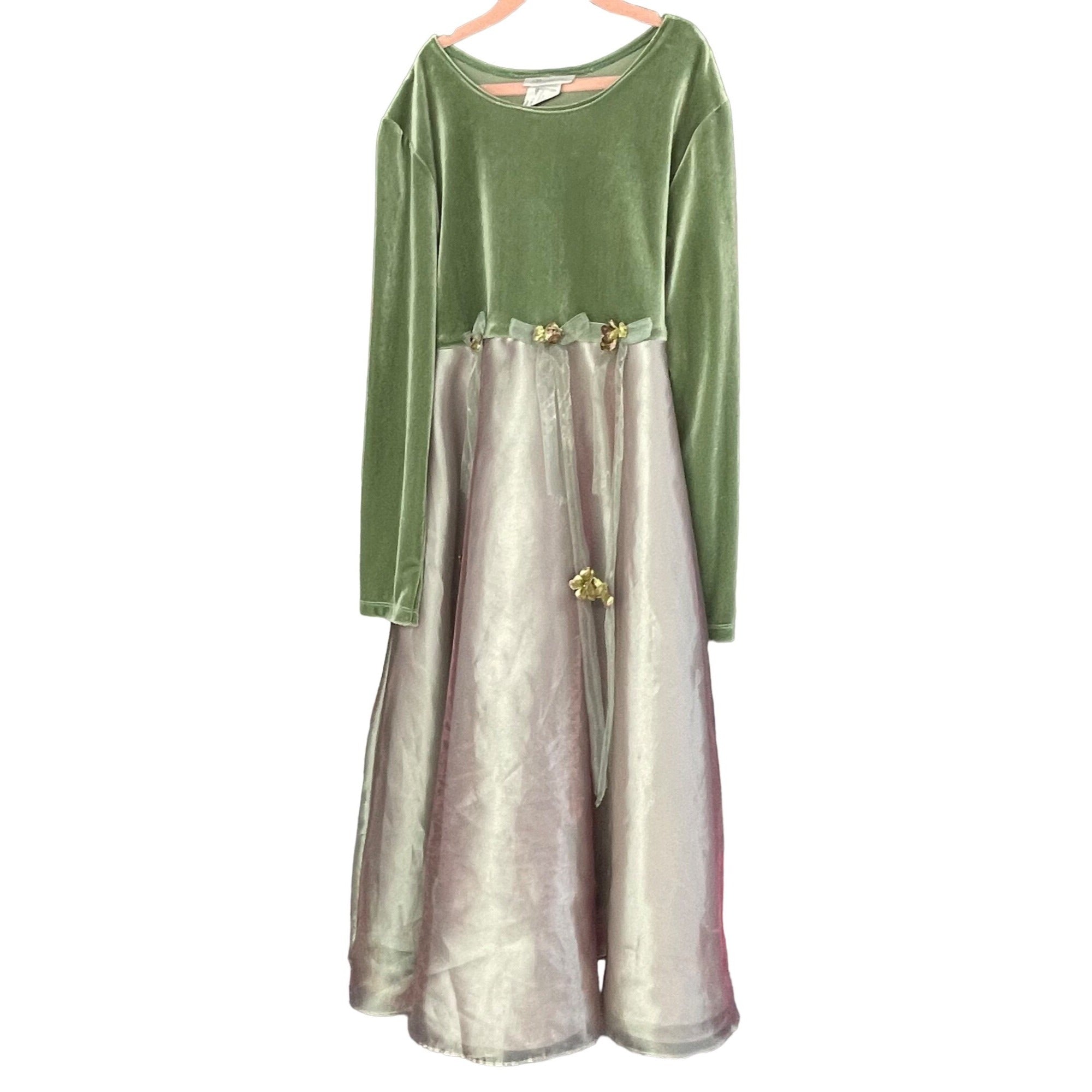 Bonnie Jean Girl's Size 14 Green Floral Satin & Velvet Fairy Garden Fairy Dress