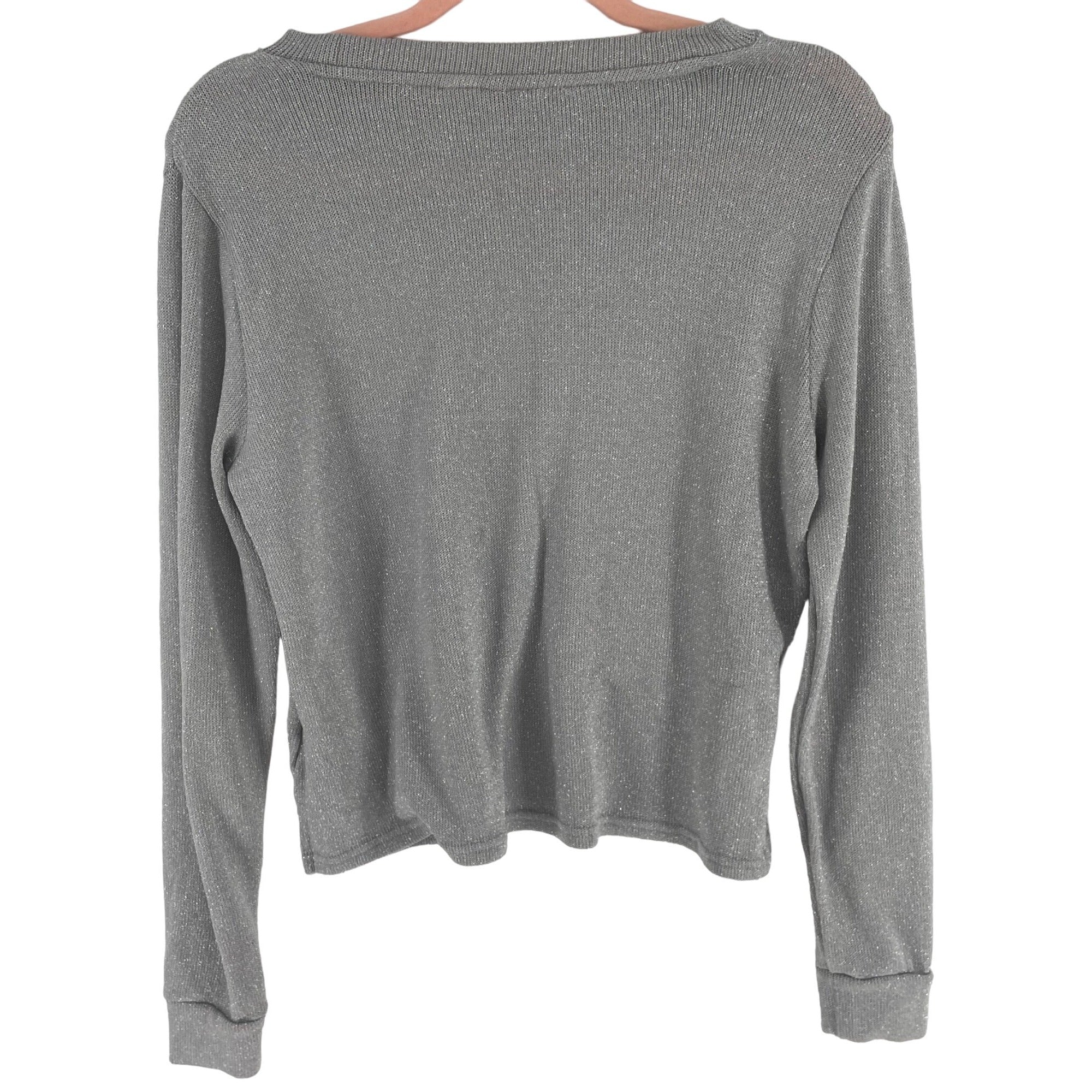 Express Women's Size Small Grey & Silver Sparkly Long-Sleeved Stretchy Top