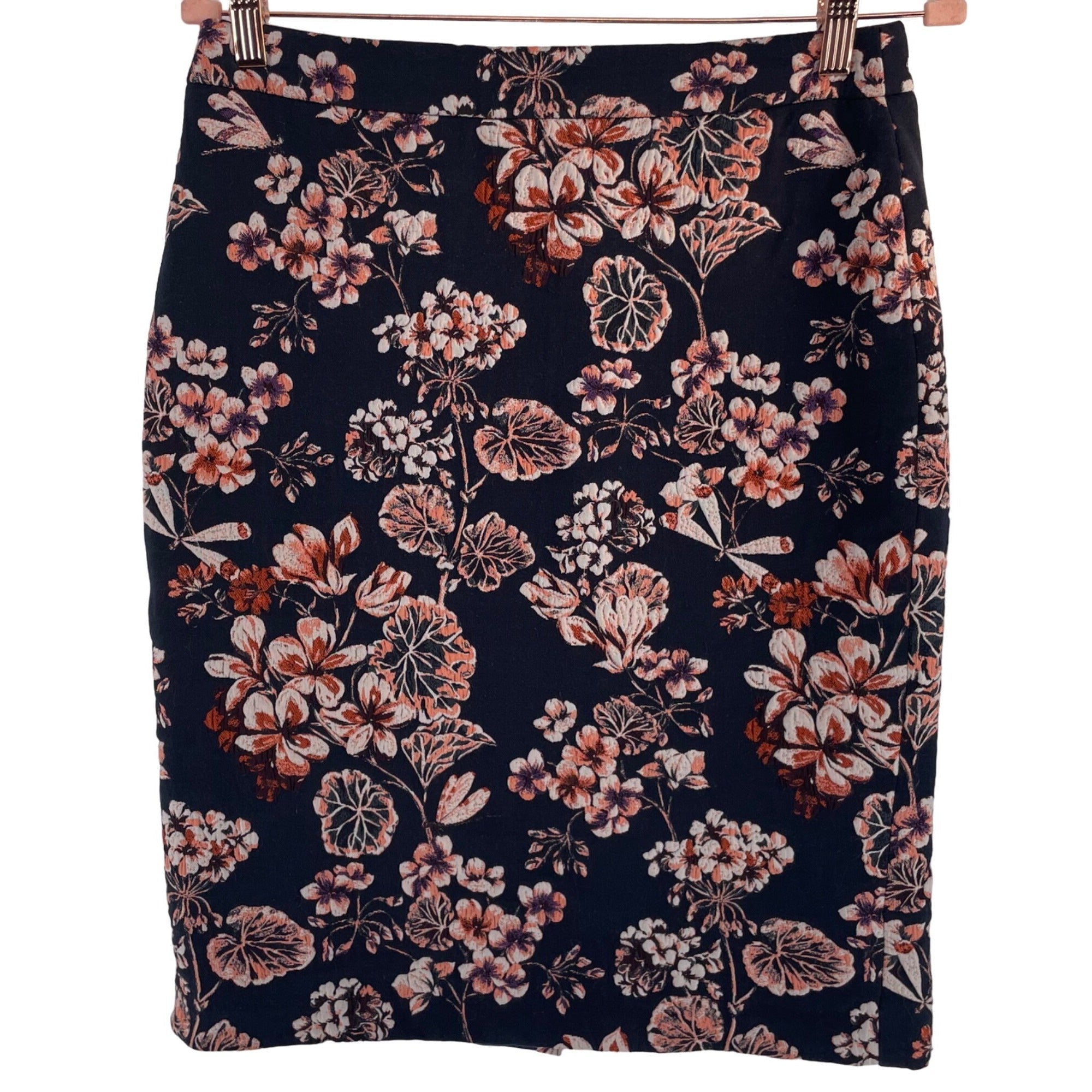 Ann Taylor Women's Size 6 Navy, Orange & White Floral Pencil Skirt