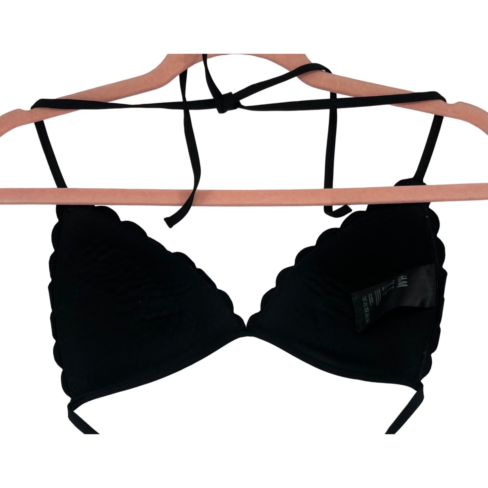 H&M Women's Size 8 Black Padded Triangle Ruffle Trim Bikini Top