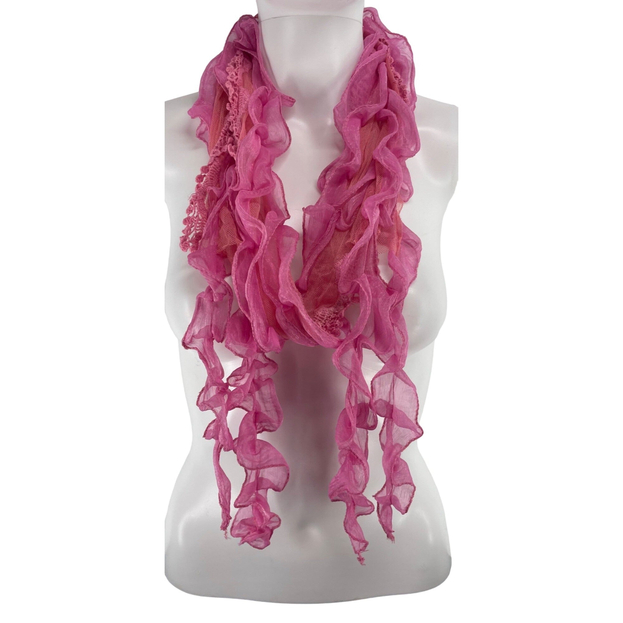 Women's Pink Embroidered Sheer Frilly Scarf