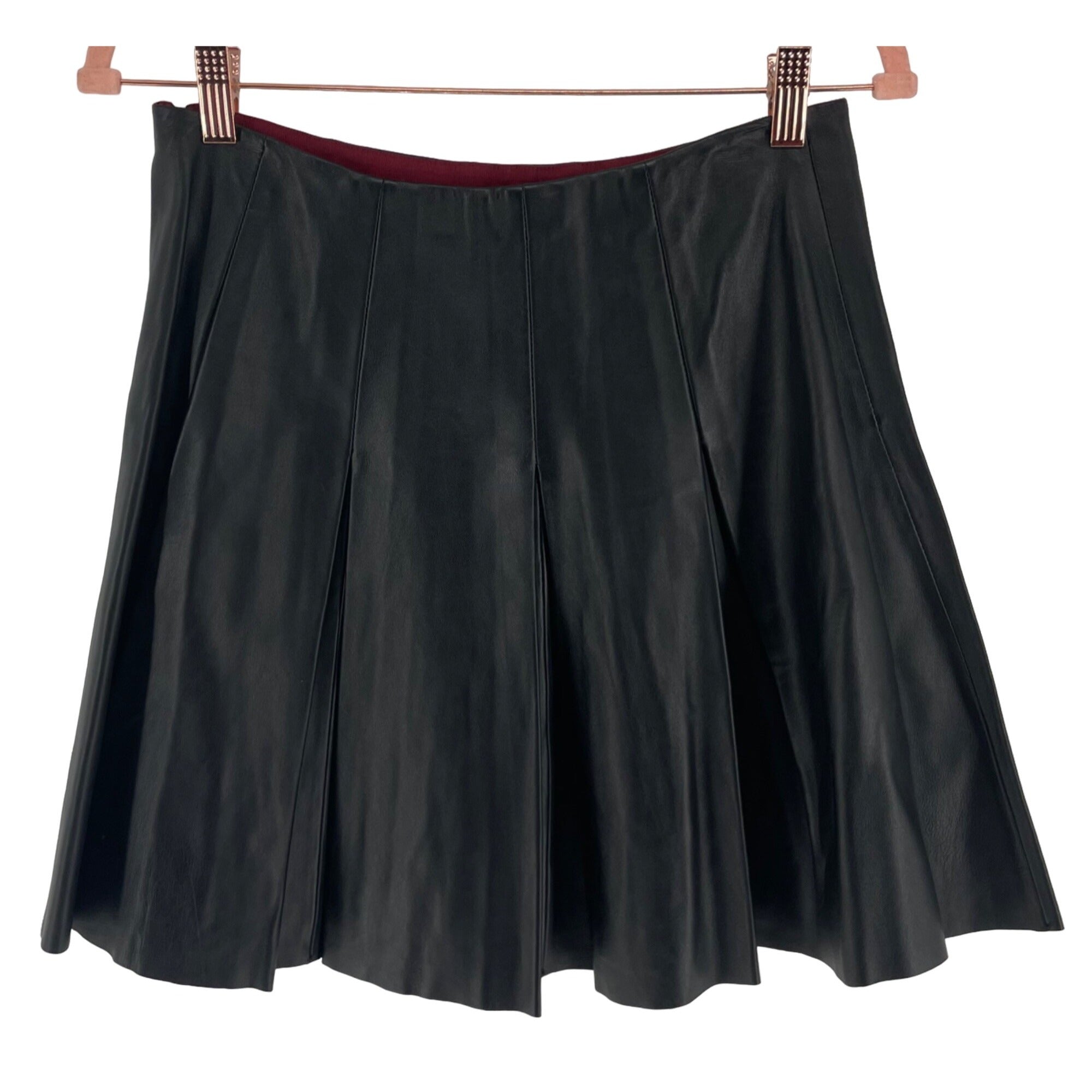 Yoana Baraschi Women's Size Medium Black Pleated A-Line Leather & Suede Skirt