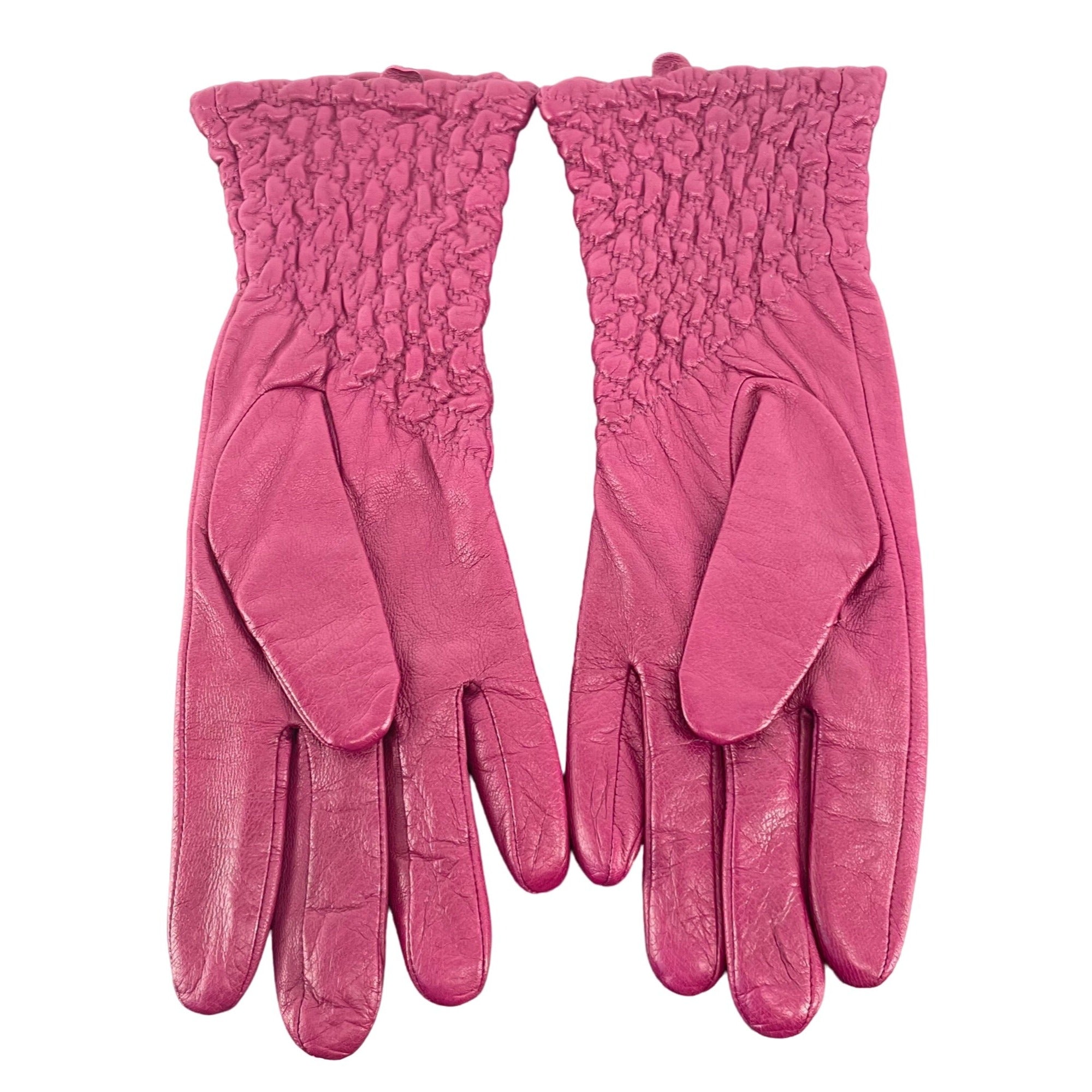 NWOT Marina Luna Women's Size L Fuchsia/Magenta Ruched Genuine Leather Gloves