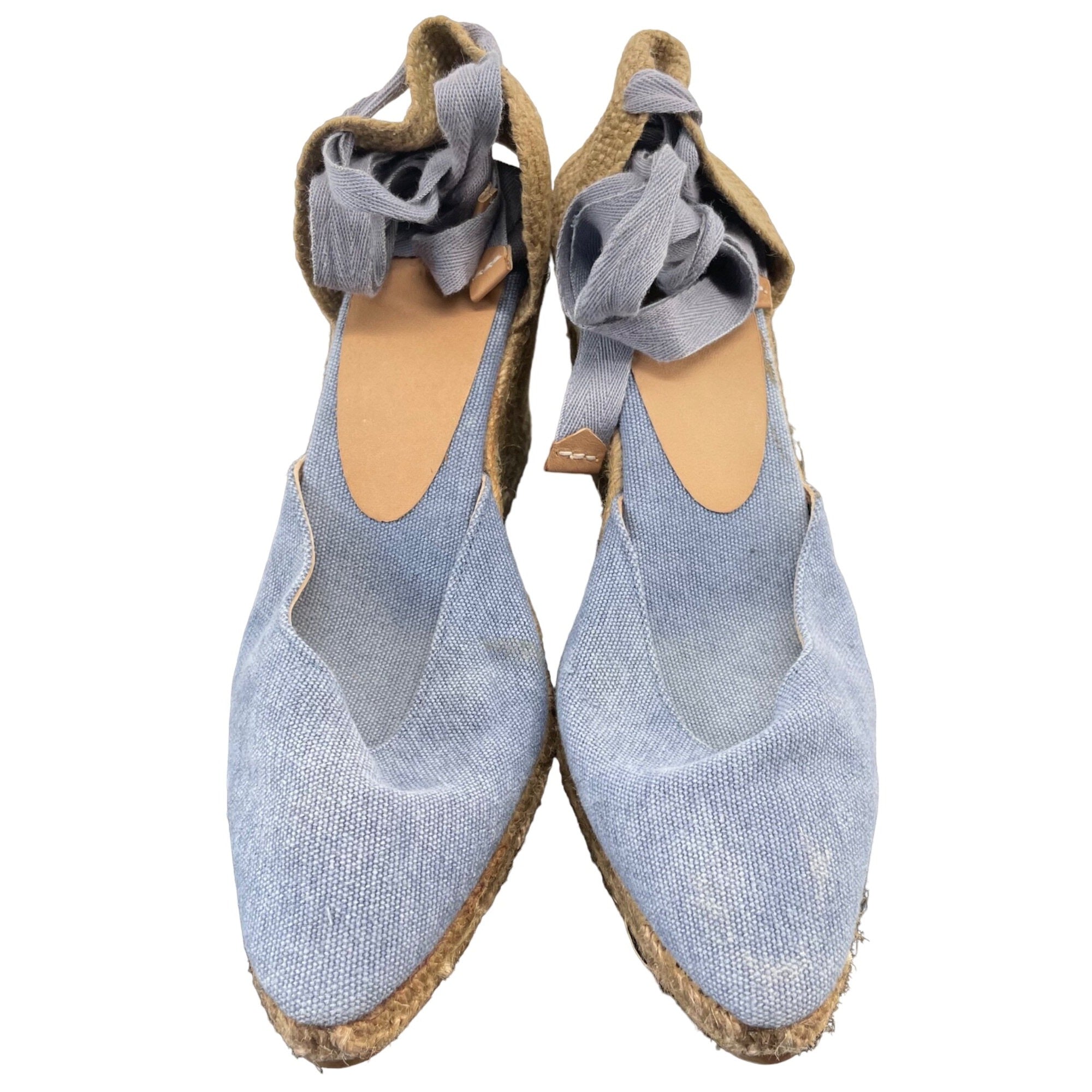 Castaner Women's Size 6.5 (37) Blue Denim & Tan Wrap Ankle Espadrilles