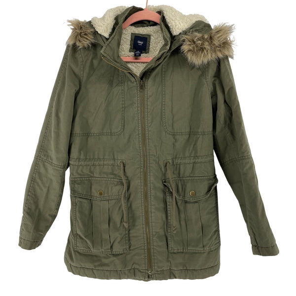 Gap Women's Size XS Army Green Parka Coat W/ Faux Fur Hood