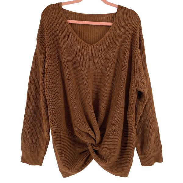 Shein Women's Size 3XL Curve Burnt Orange Swooped Sweater W/ front Knot