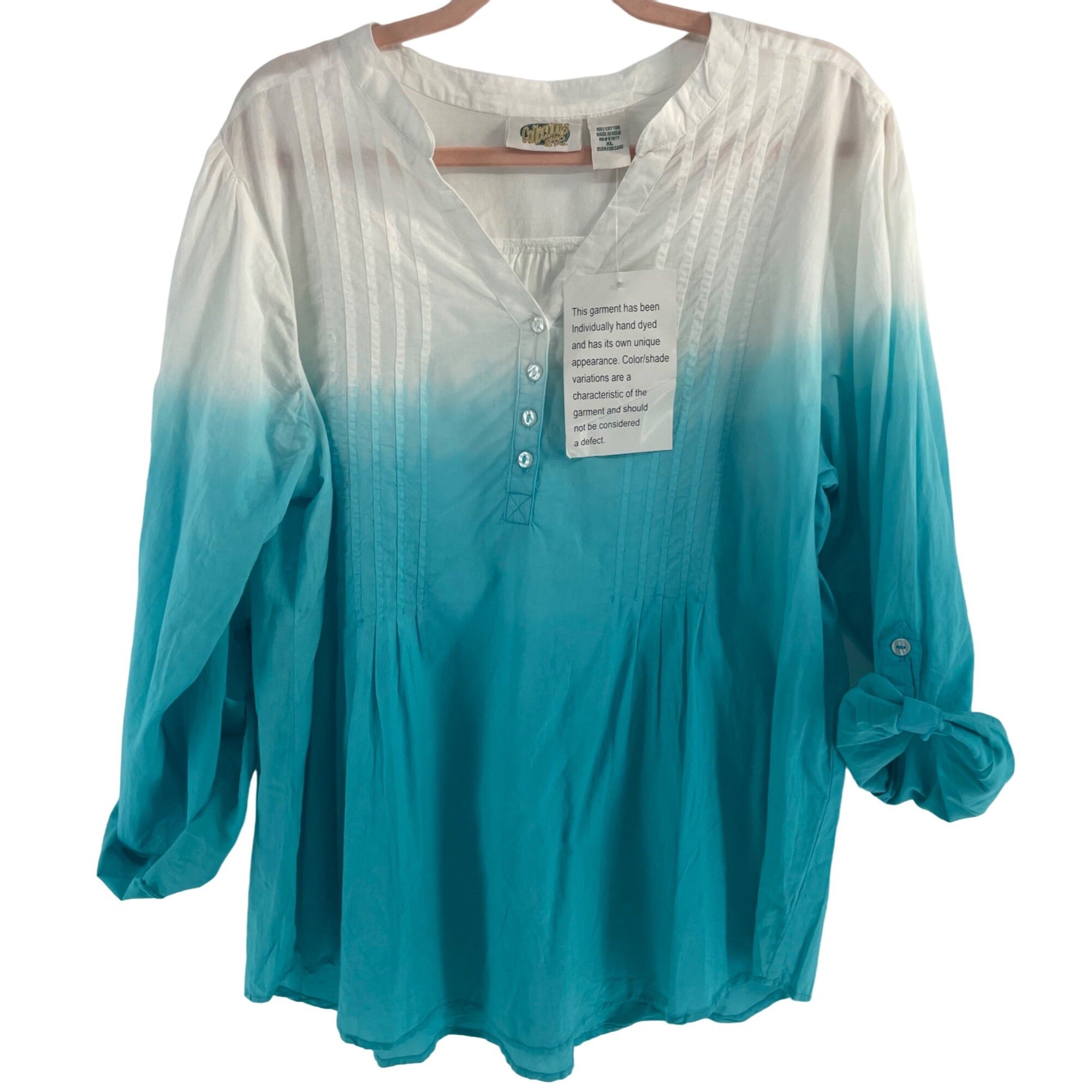 NWT Collections Etc. Women's Size XL Teal & White Top