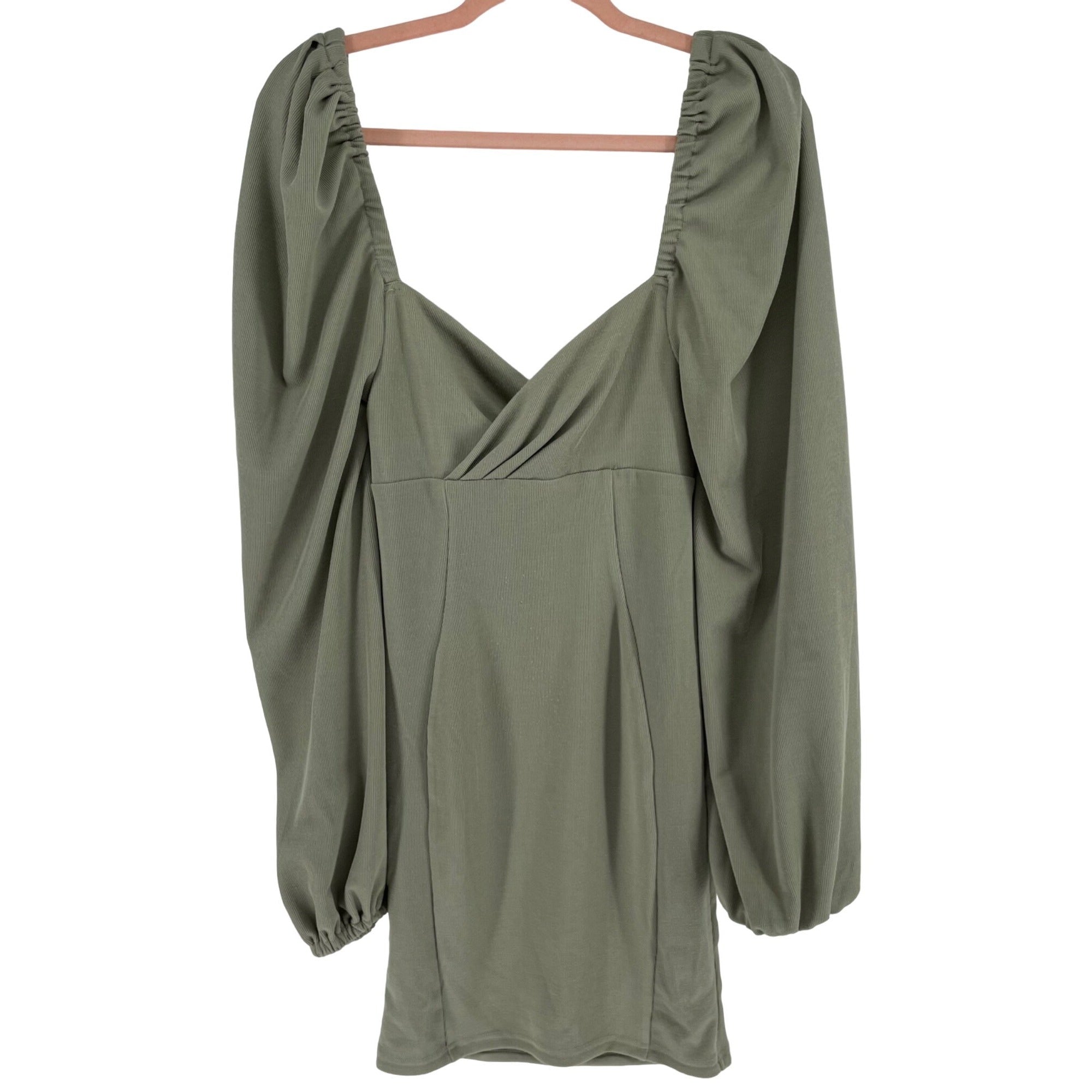 FashionNova Women's Size Medium Light Olive Green Dress W/ Empire Sleeves