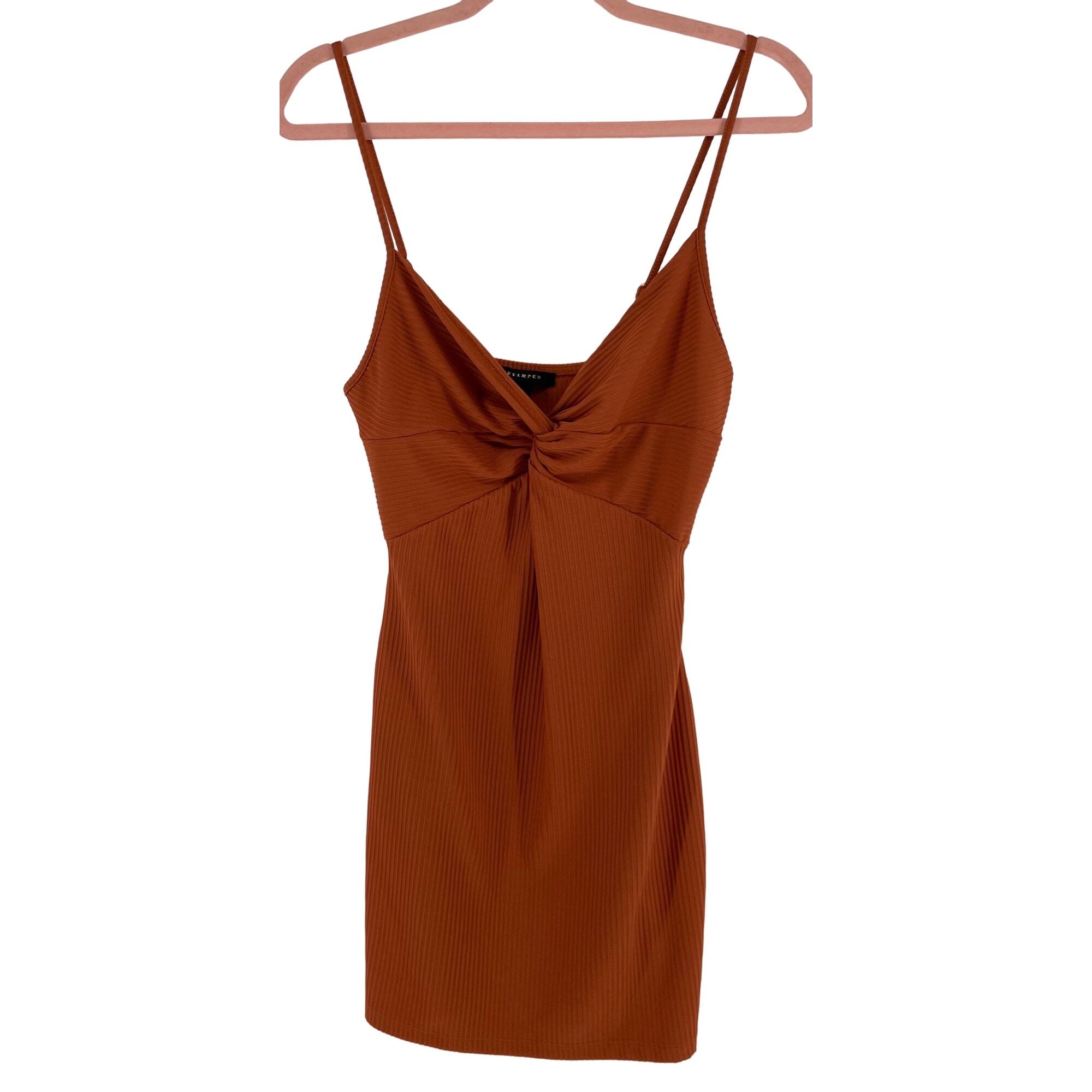 Revamped Women's Size Medium Orange Spaghetti Strap Midi Bodycon Dress