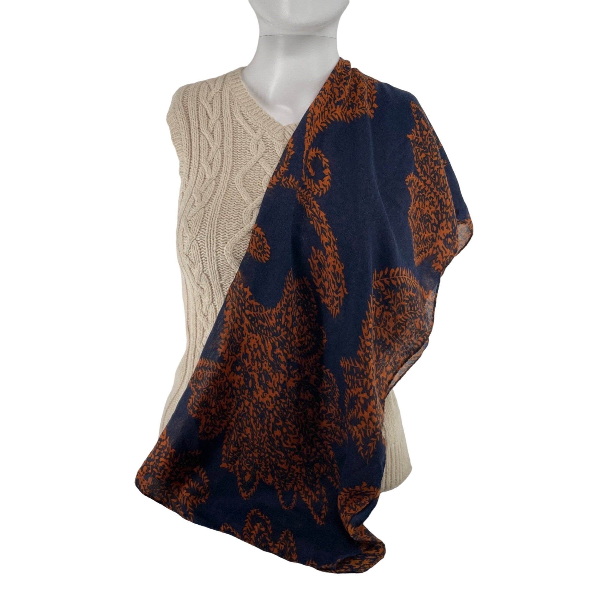 Women's Navy Blue and Orange Scarf