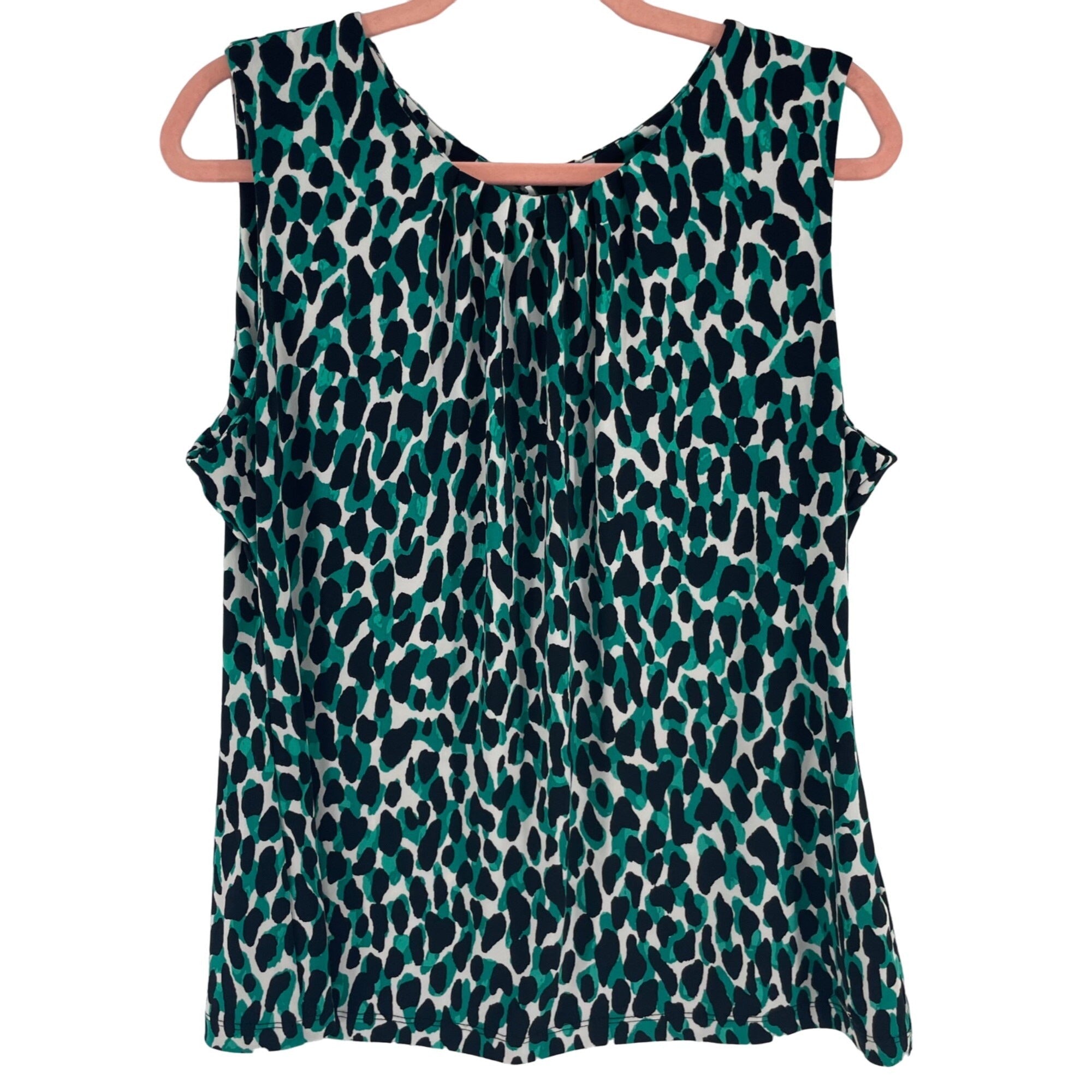 Calvin Klein Women's Size XL Green/White/Black Leopard Print Pleated Tank Top