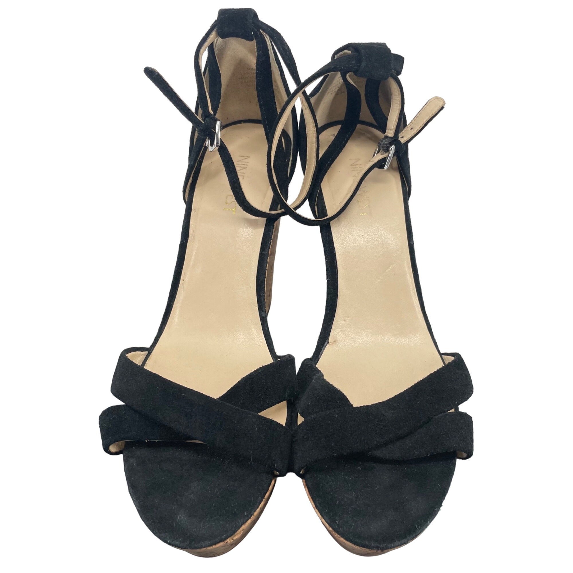 Nine West Women's Size 8 Black Joker Wedge Strappy Ankle Sandal