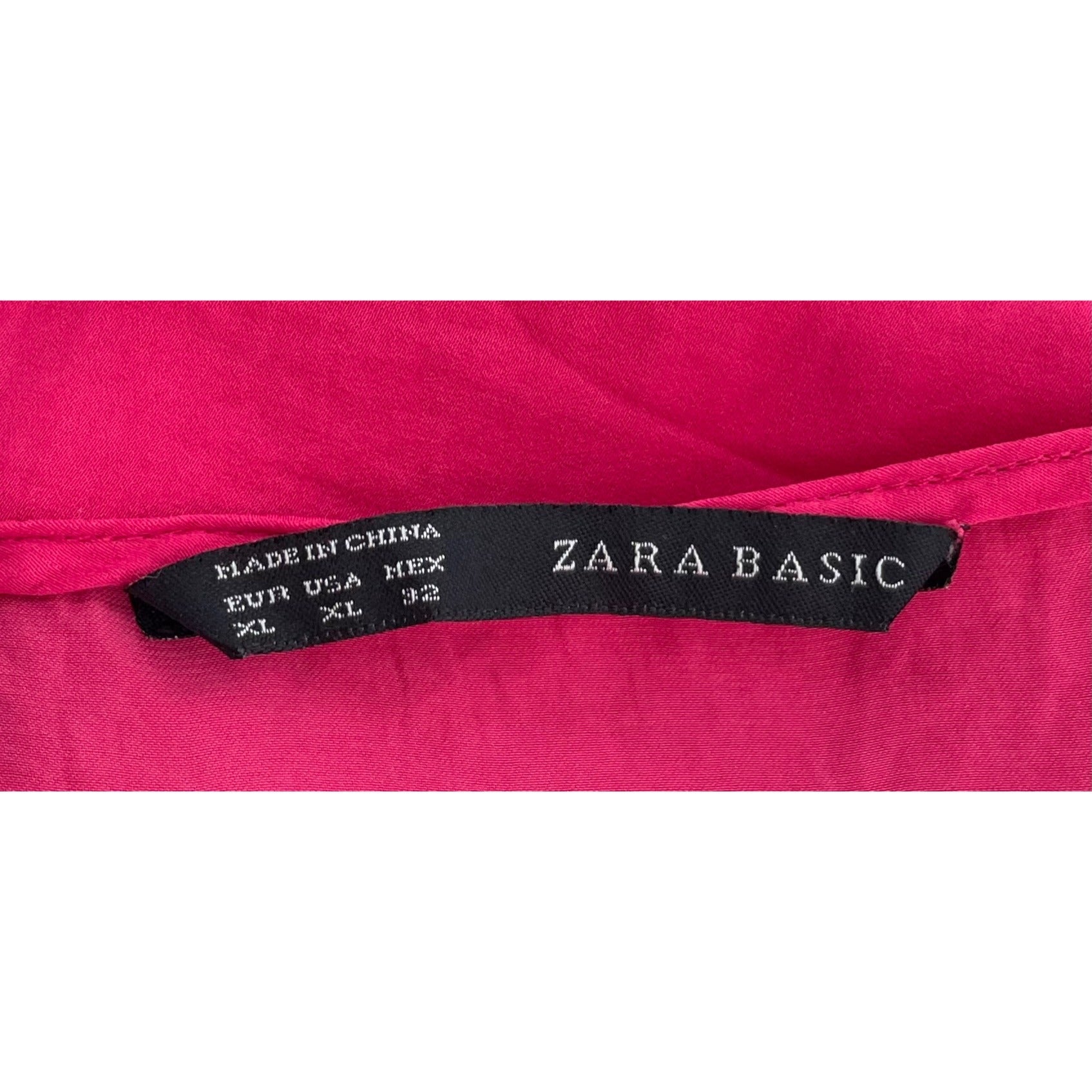 Zara Basic Women's Size XL Fuchsia Satin Short-Sleeved Mini Dress