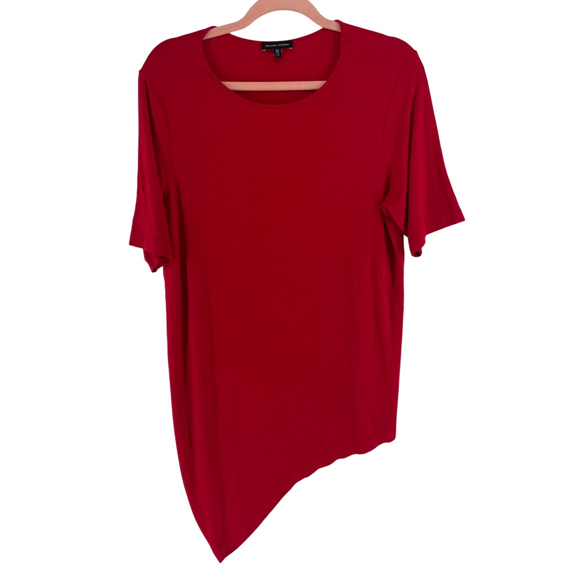 Universal Standard Women's Size XS Red Asymmetrical Crew Neck T-Shirt