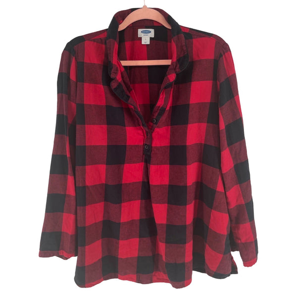 Old Navy Maternity Women's Size Large Red & Black Checked Flannel Button-Down