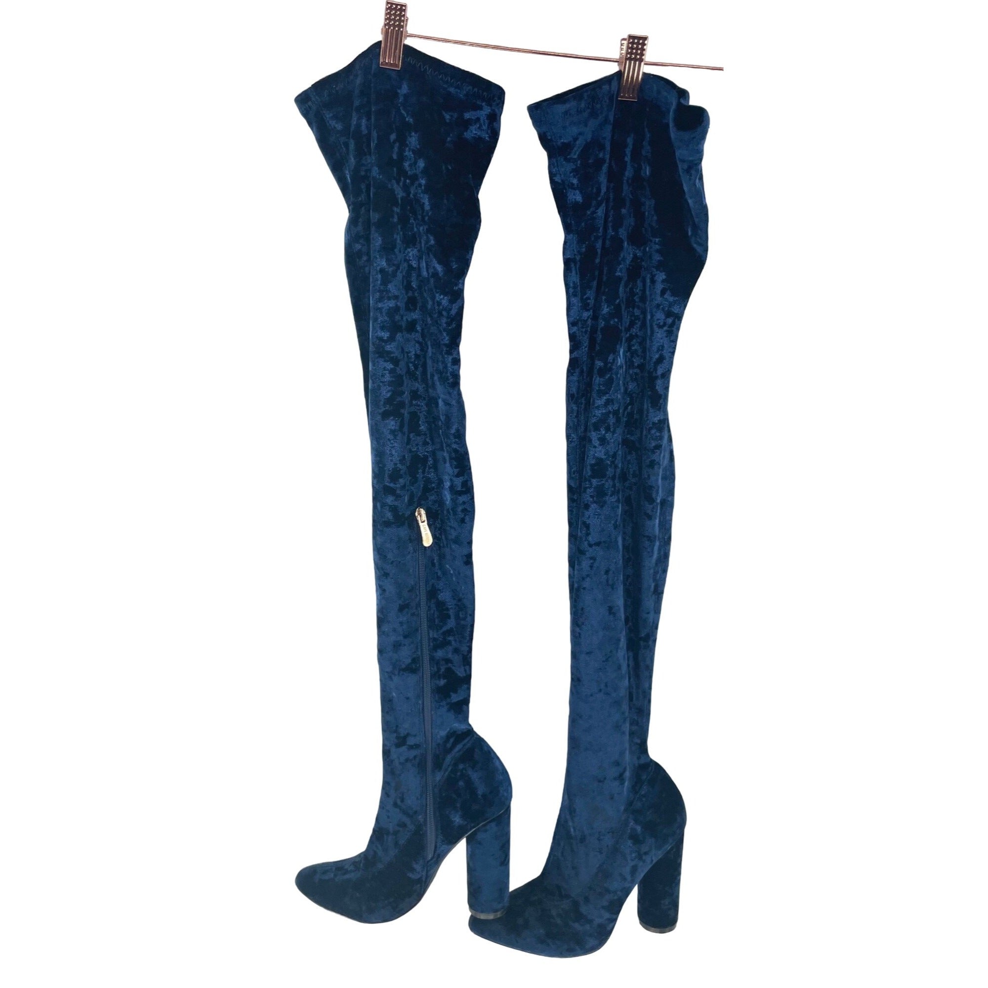 Cape Robbin Women's Size 7.5 Cobalt Blue Crushed Velvet Over-The-Knee 4.5" Boots