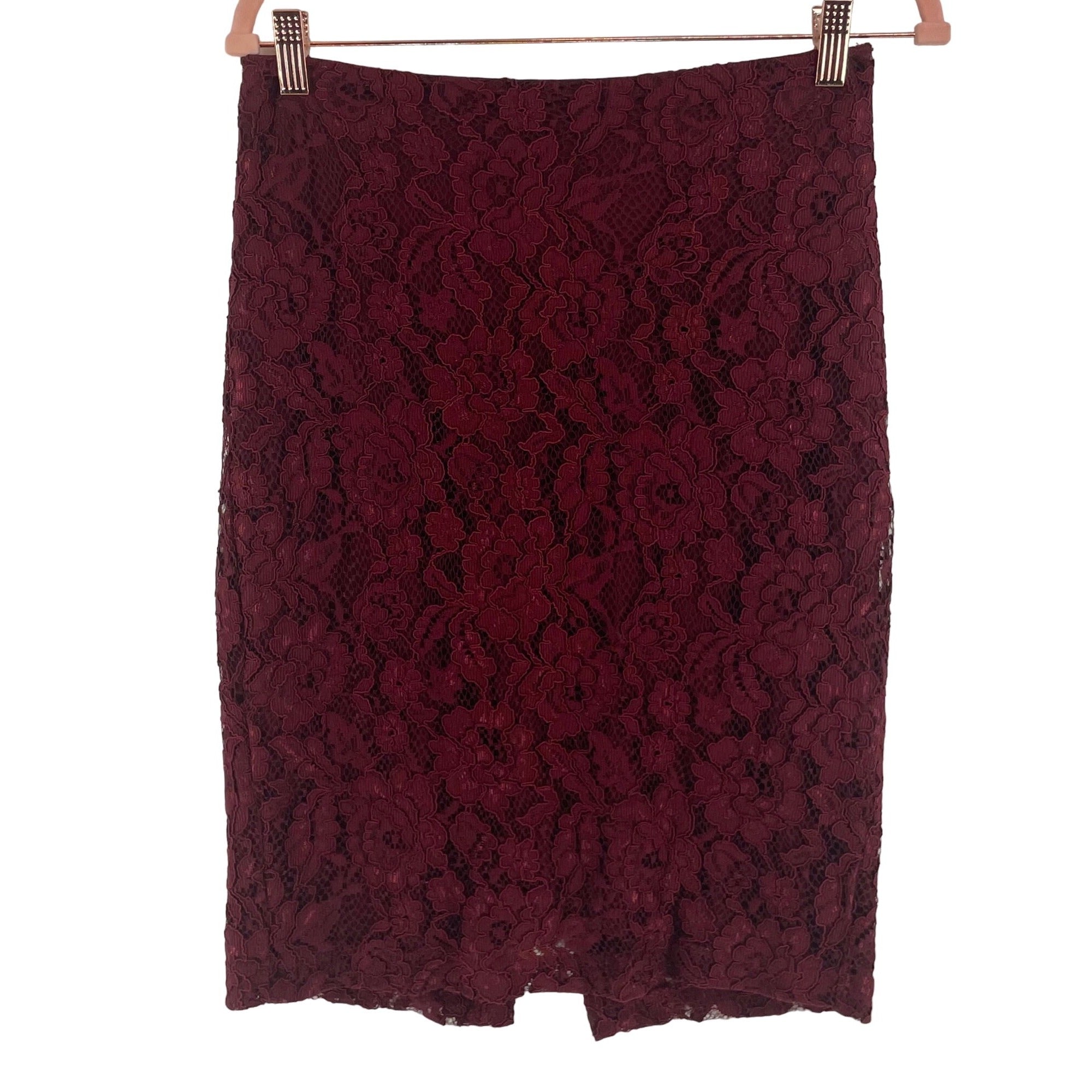 MNG Collection Women's Size Medium Maroon/Burgundy Lace Pencil Skirt