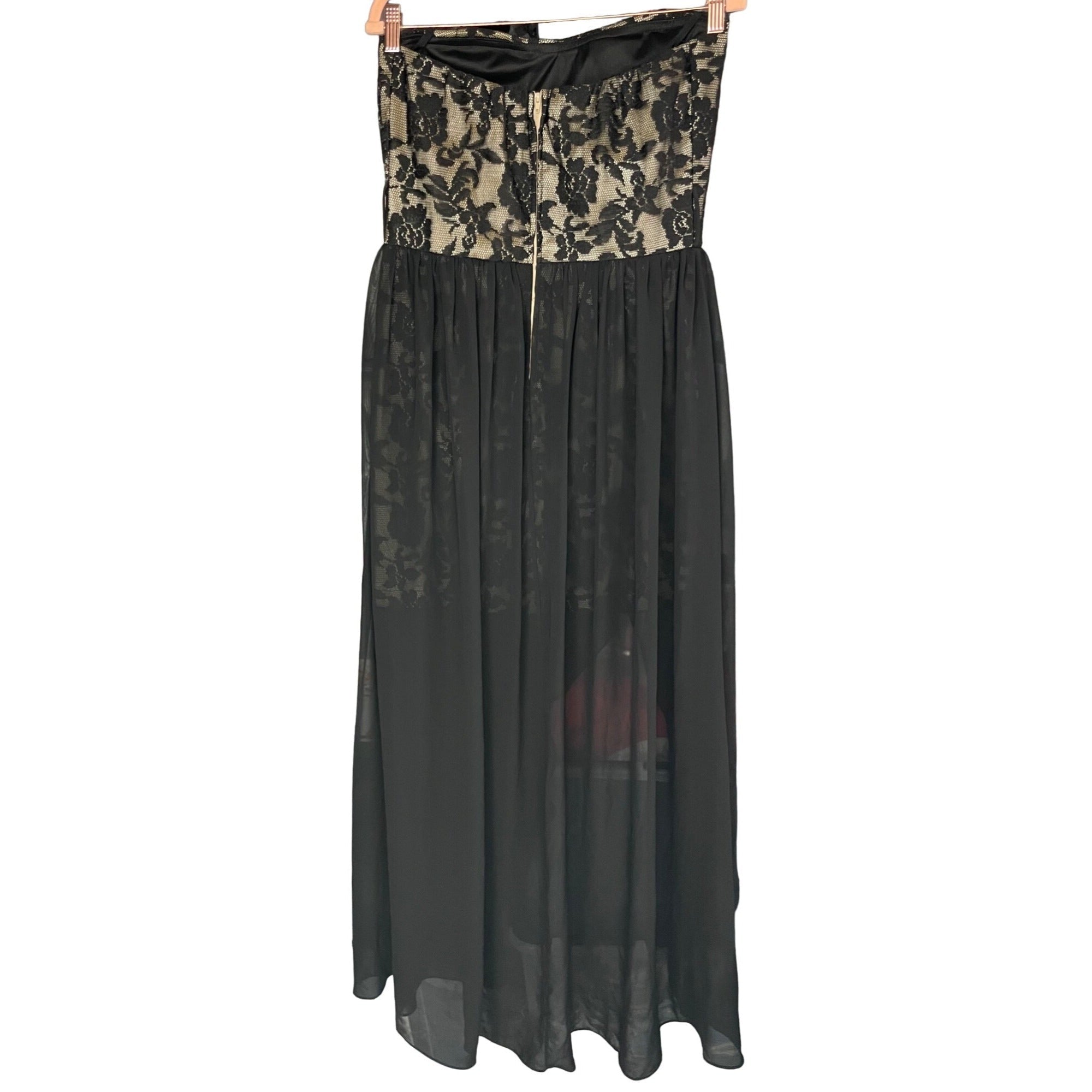 La Scala Women's Size XL Black/Tan Lace Top Sleeveless Maxi Dress