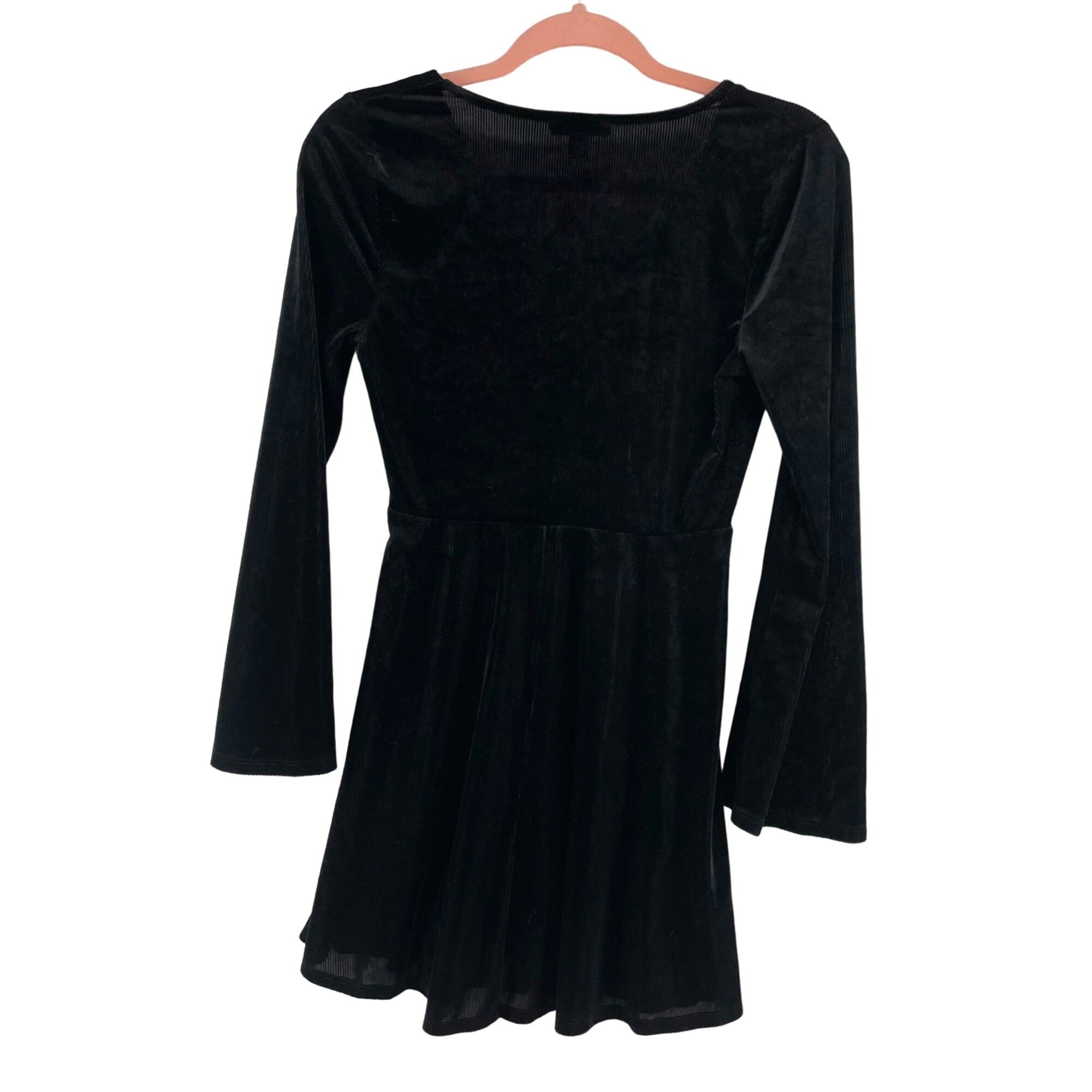 Express Women’s Size XS Black Velvet V-Neck Dress W/ Bell Sleeves