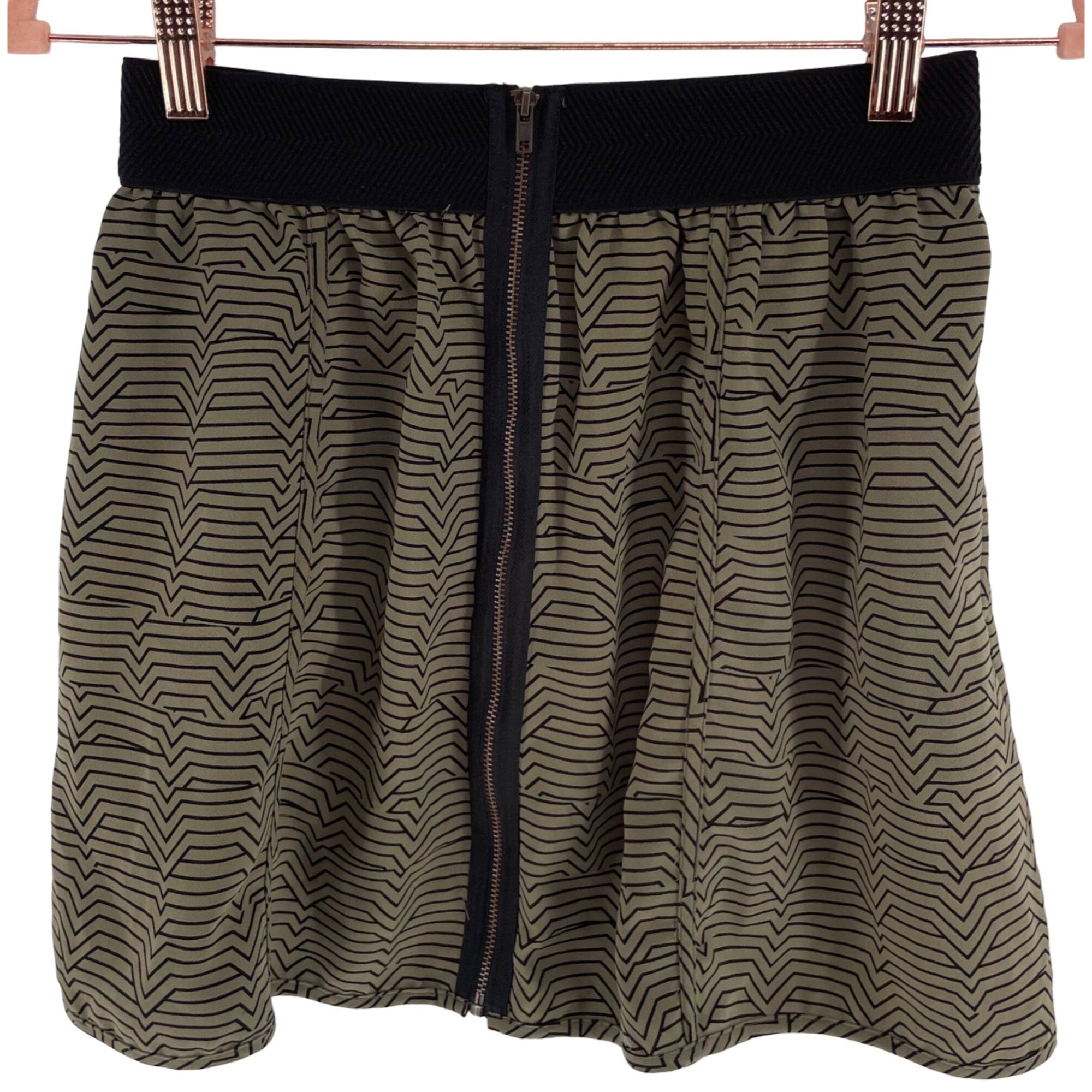 Silence + Noise Women's Size Small Olive Green & Black Striped Mini Skirt