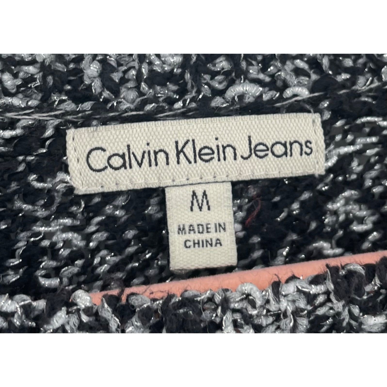 Calvin Klein Jeans Women's Size Medium Grey/Black/Silver Metallic Knit Sweater