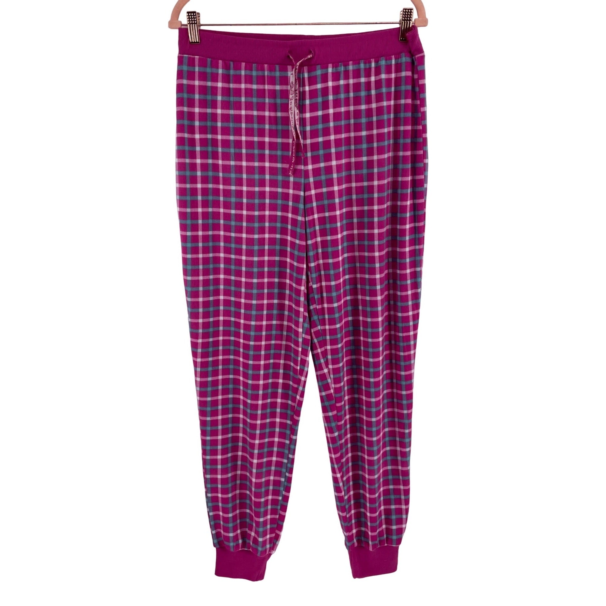 NWOT Muk Luks Women's Size Large Fuchsia Long-Sleeved Top & Plaid Pants Pajama Set