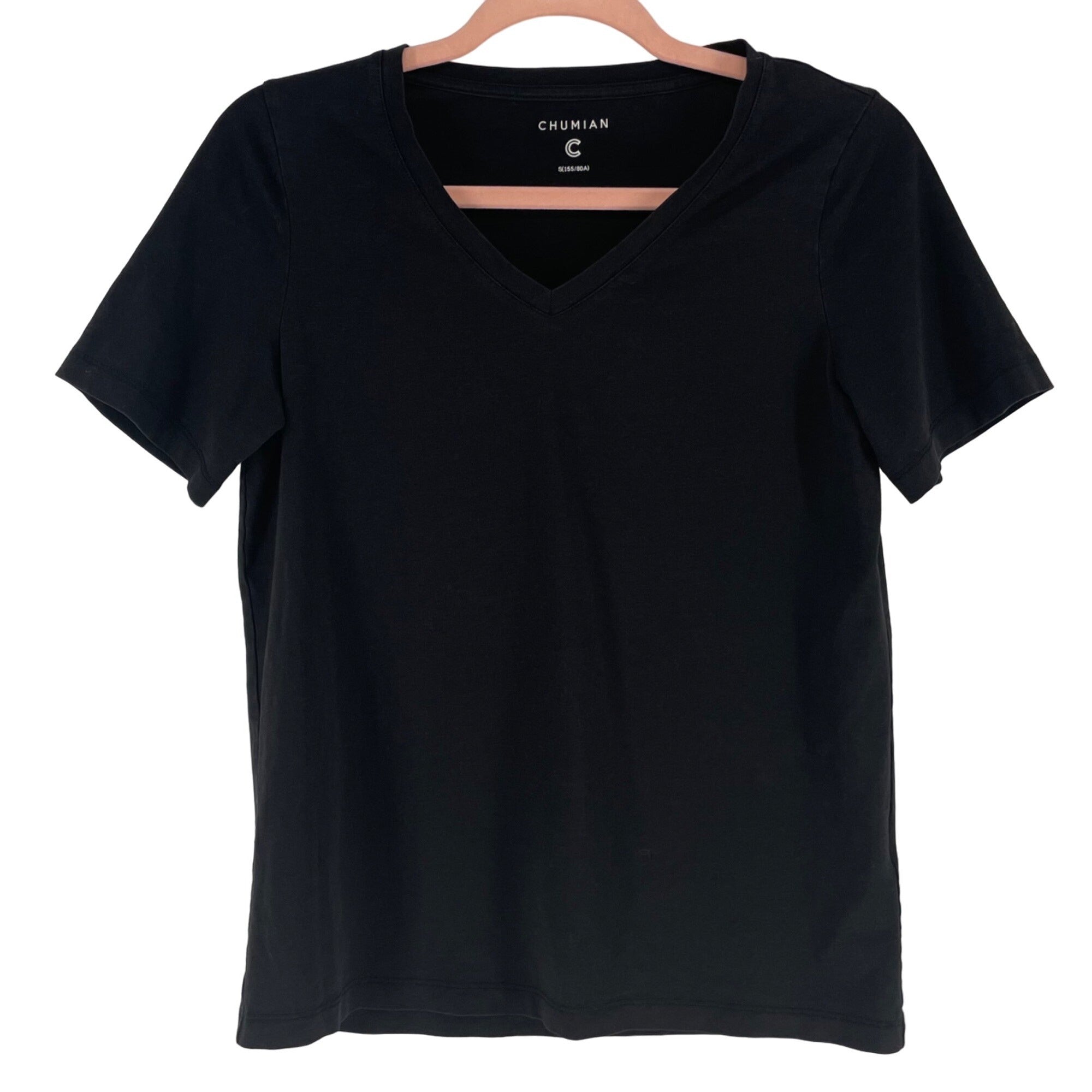 Chumian Women's Size Small Black V-Neck Basic T-Shirt