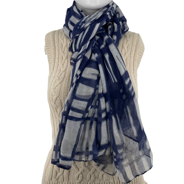 Printed Village Women's Blue & White Checkered Pashmina Scarf