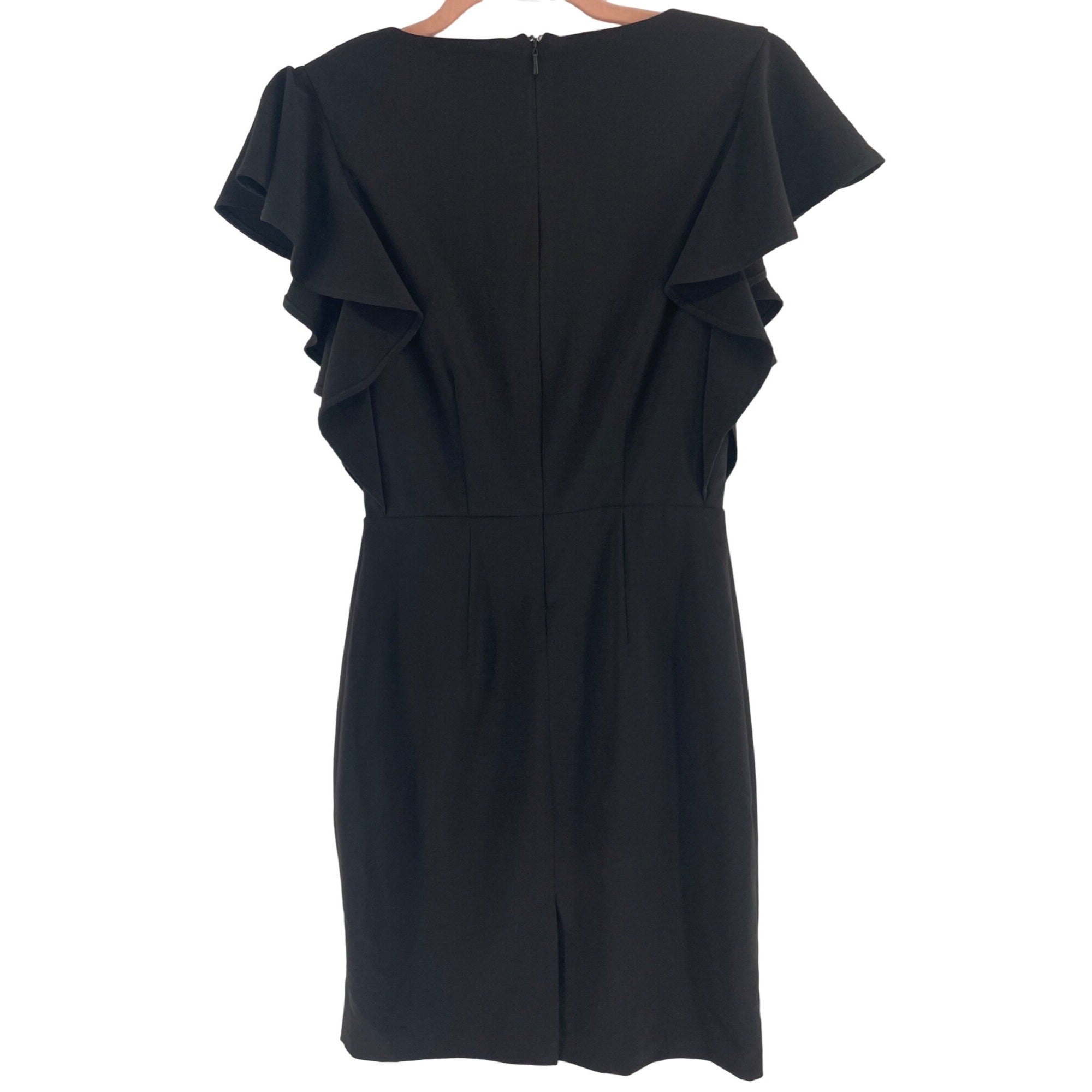 Women's Size 8 Black Shift Dress W/ Ruffle Sleeves