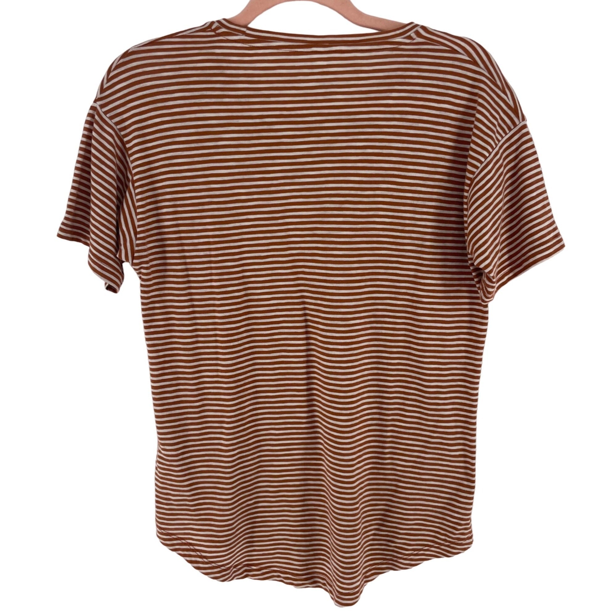 Madewell Women's Size Small Burnt Orange & White Striped Crew Neck T-Shirt