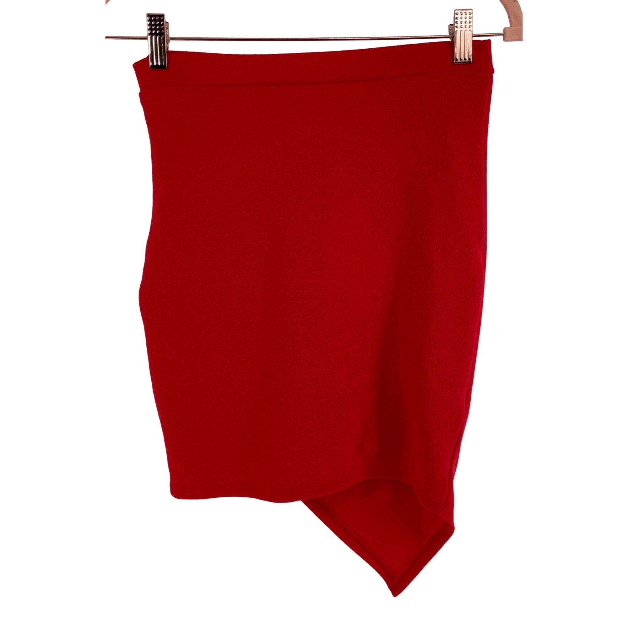 A'Gaci Women's Size Medium Red Asymmetrical Pleated Midi Skirt