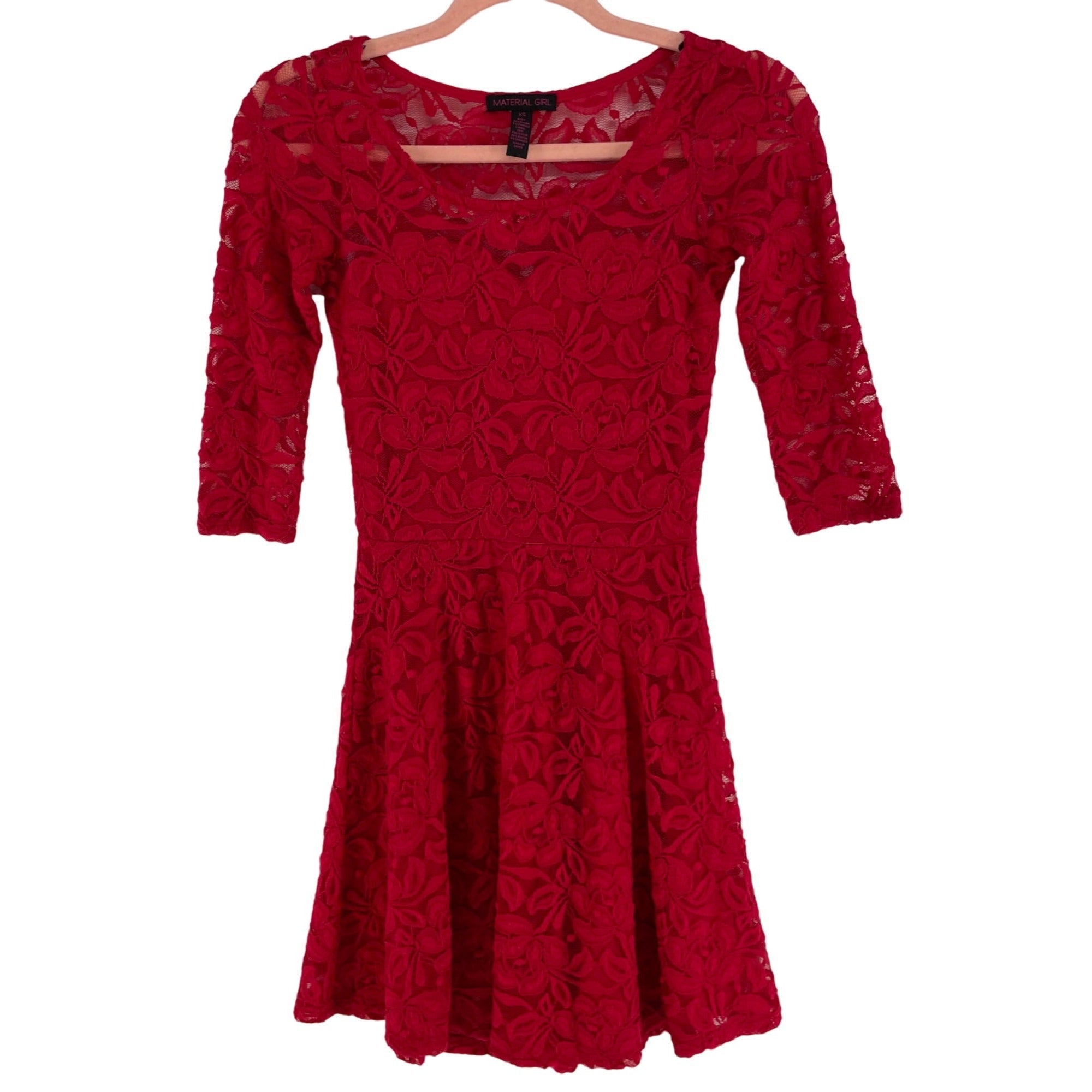 Material Girl Women's Size XS Red Lace A-Line Mini Dress