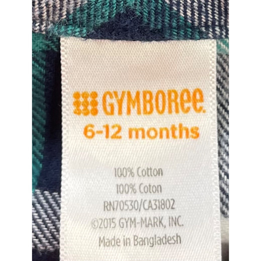 Gymboree Boy's Size 6-12 Months Navy/White & Green Plaid Flannel Shirt