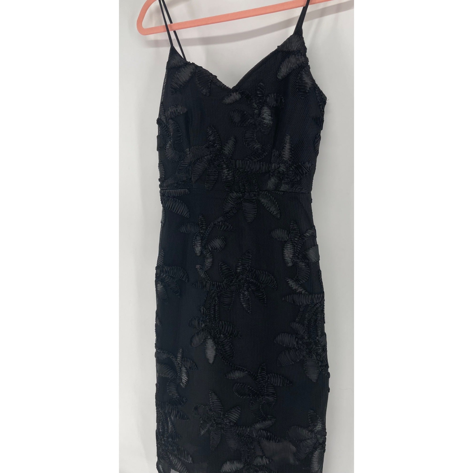 Rackiel Femme Women's Size Small Black Spaghetti Strap Floral Lace Sheath Dress