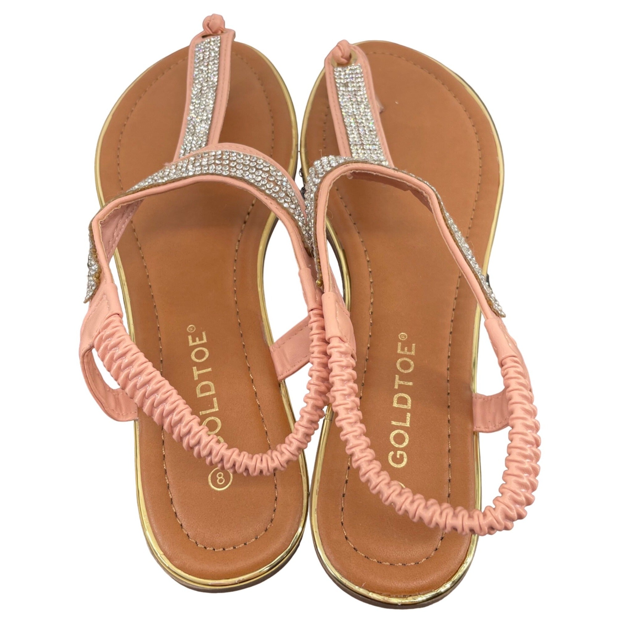 NWOT Goldtoe Women's Size 8 Pink Rhinestone Flat Thong Sandal