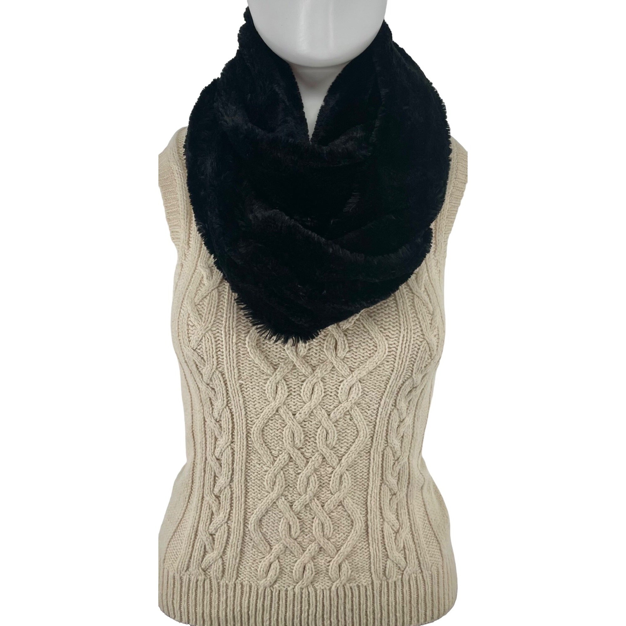 West Loop Women's Black Faux Fur Infinity Loop Snood Scarf