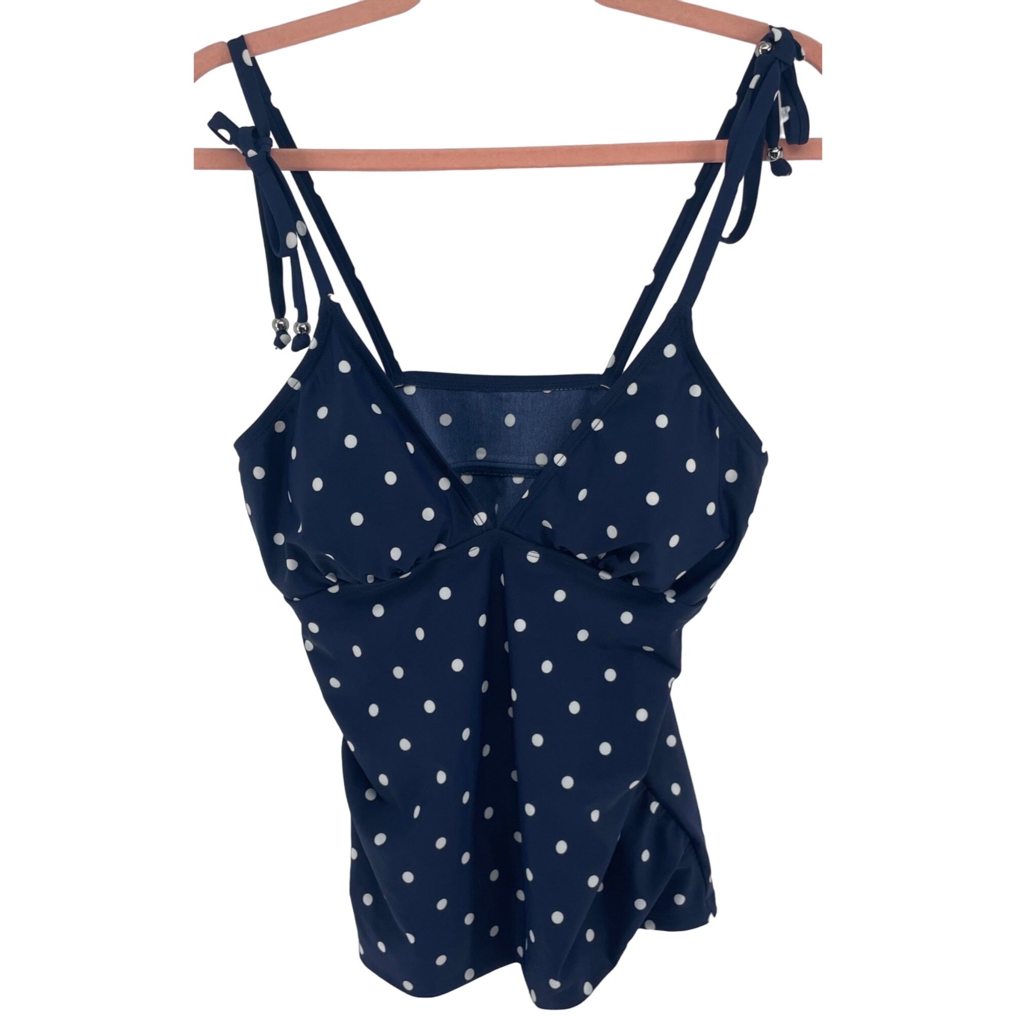 Kona Sol Women's Size Large Navy Blue & White Polka Dot Swimsuit Top