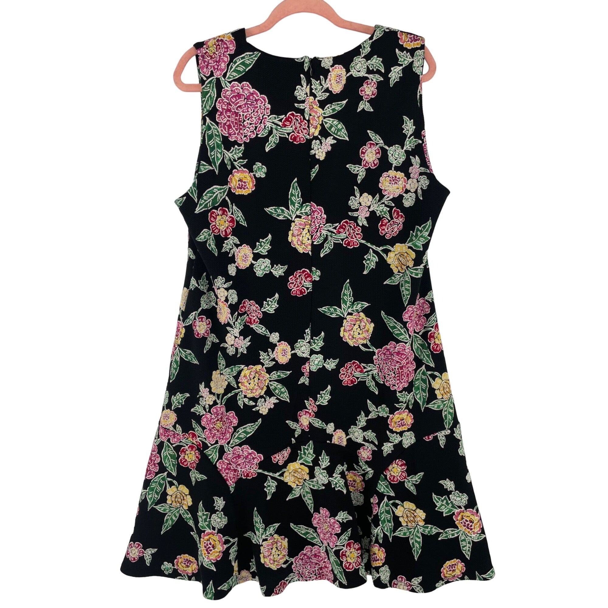 Shelby & Palmer Women's Size 16W Sleeveless Black/Multi-Colored Floral A-Line Midi Dress