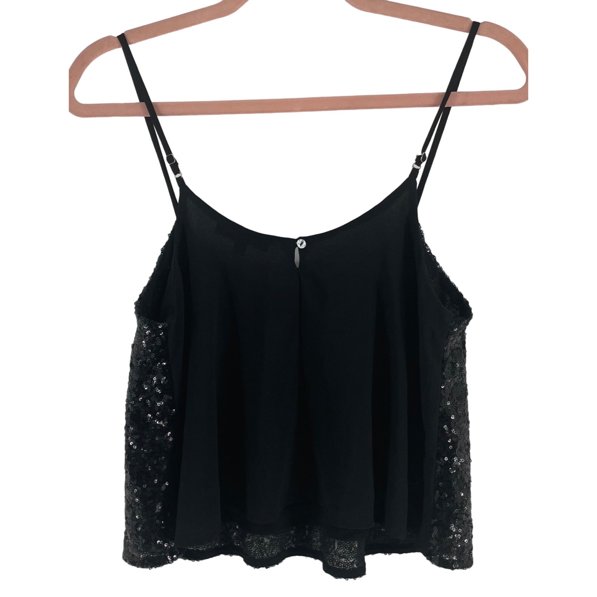 Necessary Women's Size Large Black Sparkly Sequin Spaghetti Strap Tank Top